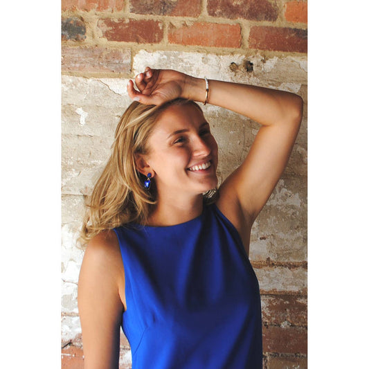 Oval Twin Gem Post Earring in Royal Blue