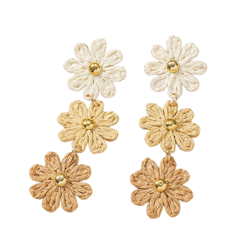 Oversized 3 Flower Drop Earring in Natural