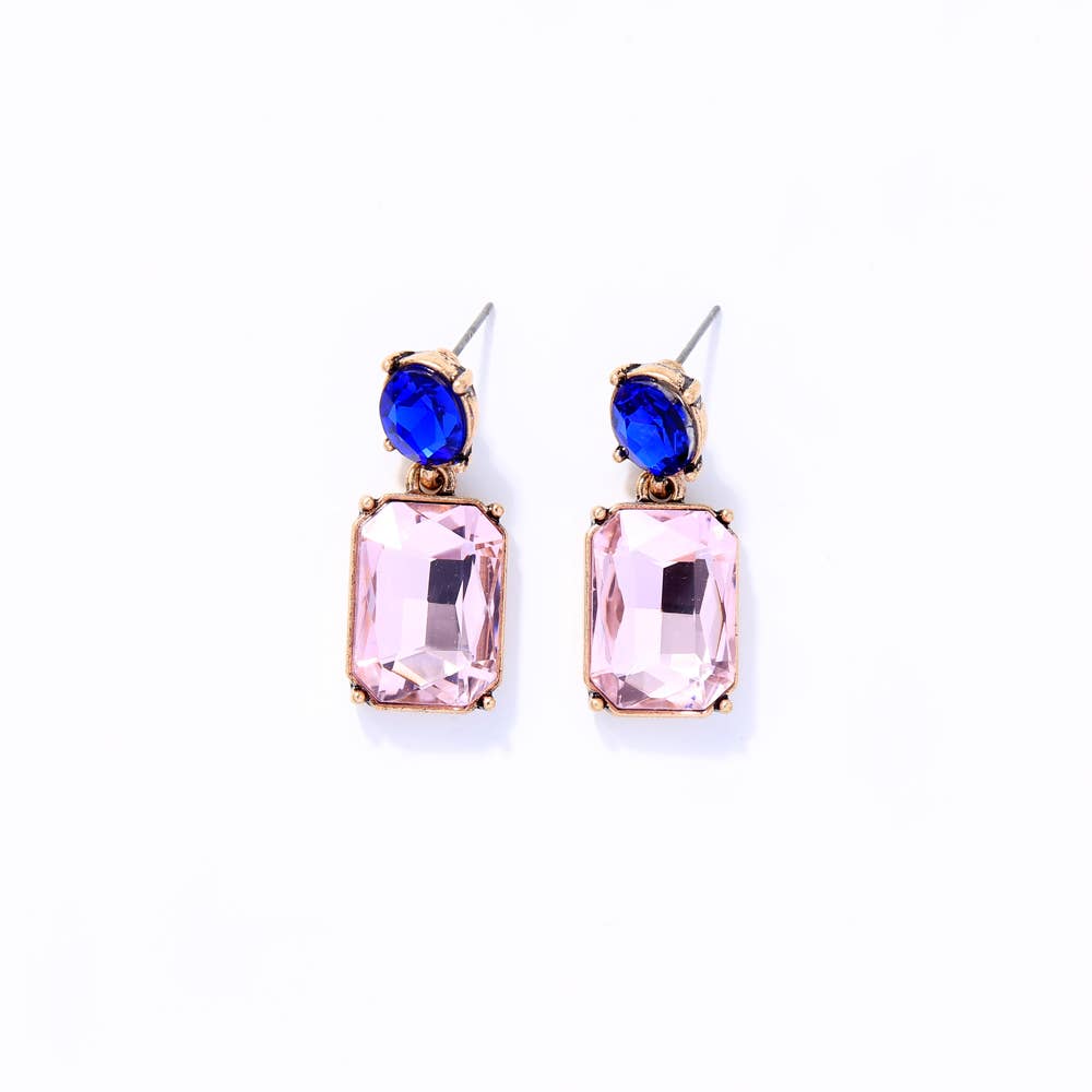 Oval Twin Gem Post Earring in Soft Pink & Royal Blue