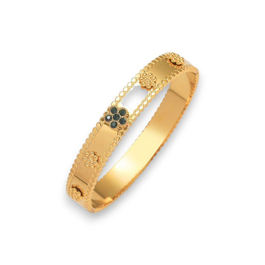 Cubic Zirconia Flower Bangle in Green & Gold - Robins & Roses, Eccleshall