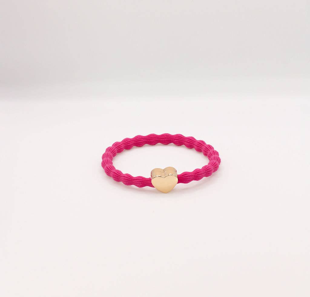 Wave Hair Tie with Gold Heart Charm (Various Colours)
