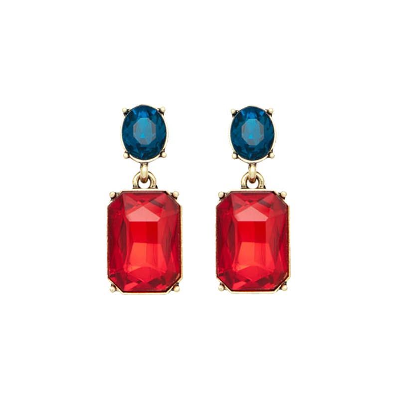 Oval Twin Gem Post Earring in Fire Red & Blue - Robins & Roses, Eccleshall