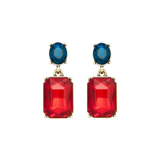 Oval Twin Gem Post Earring in Fire Red & Blue - Robins & Roses, Eccleshall