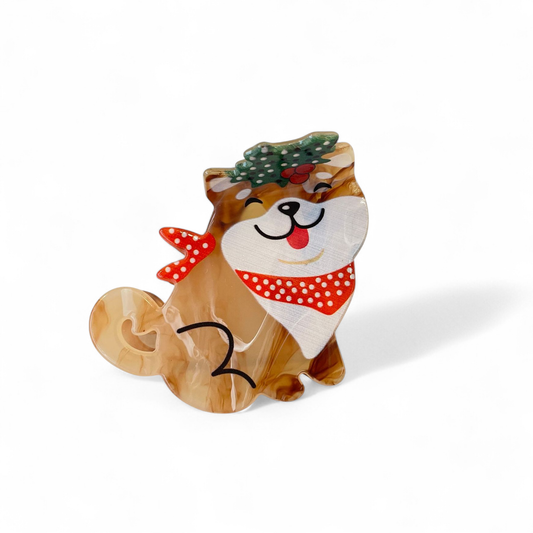 Happy Christmas Dog Claw Clip in Brown - Robins & Roses, Eccleshall