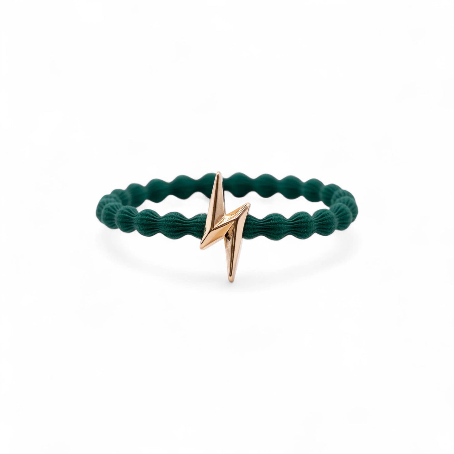 Wave Hair Tie with Gold Bolt Charm (Various Colours) Forest Green - Robins & Roses, Eccleshall