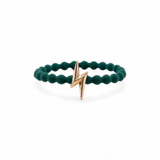 Wave Hair Tie with Gold Bolt Charm (Various Colours) Forest Green - Robins & Roses, Eccleshall