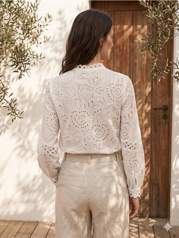 Choklate Paris Eyelet Cotton V-Neck Blouse - Robins & Roses, Eccleshall