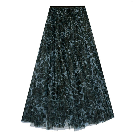 Tulle Layer Skirt in Green Large Leopard Print