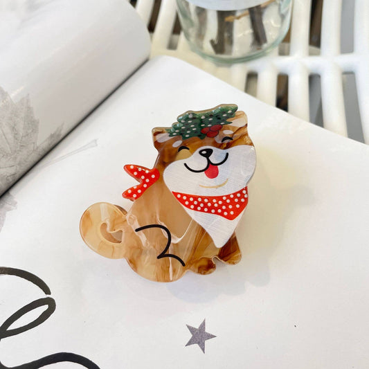 Happy Christmas Dog Claw Clip in Brown - Robins & Roses, Eccleshall