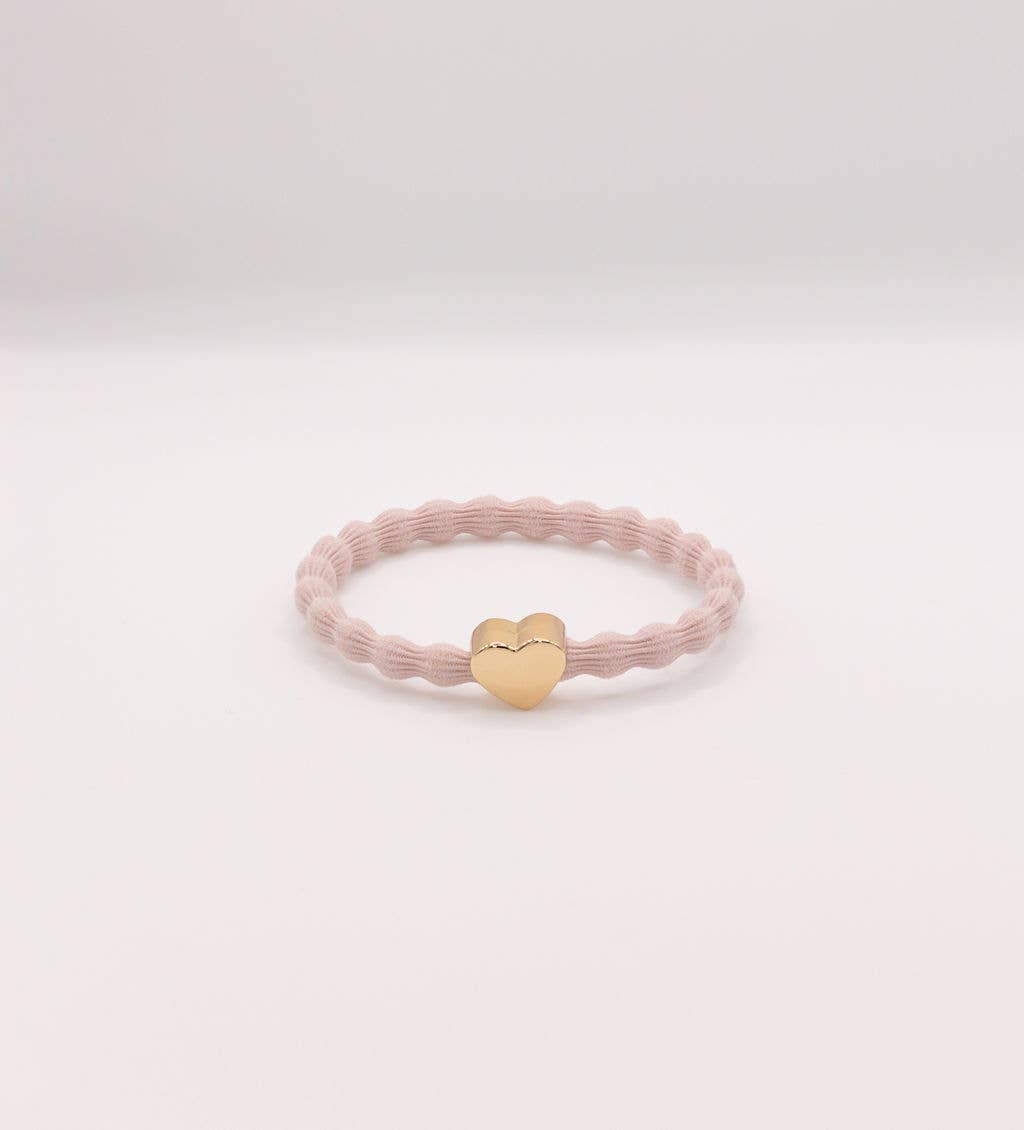 Wave Hair Tie with Gold Heart Charm (Various Colours)