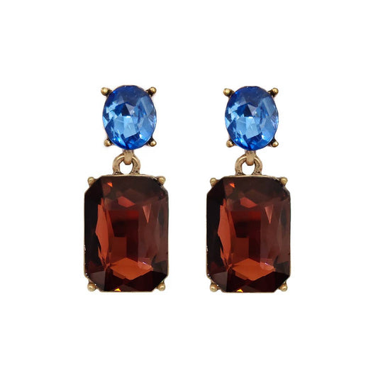Oval Twin Gem Post Earring in Burgundy & Blue