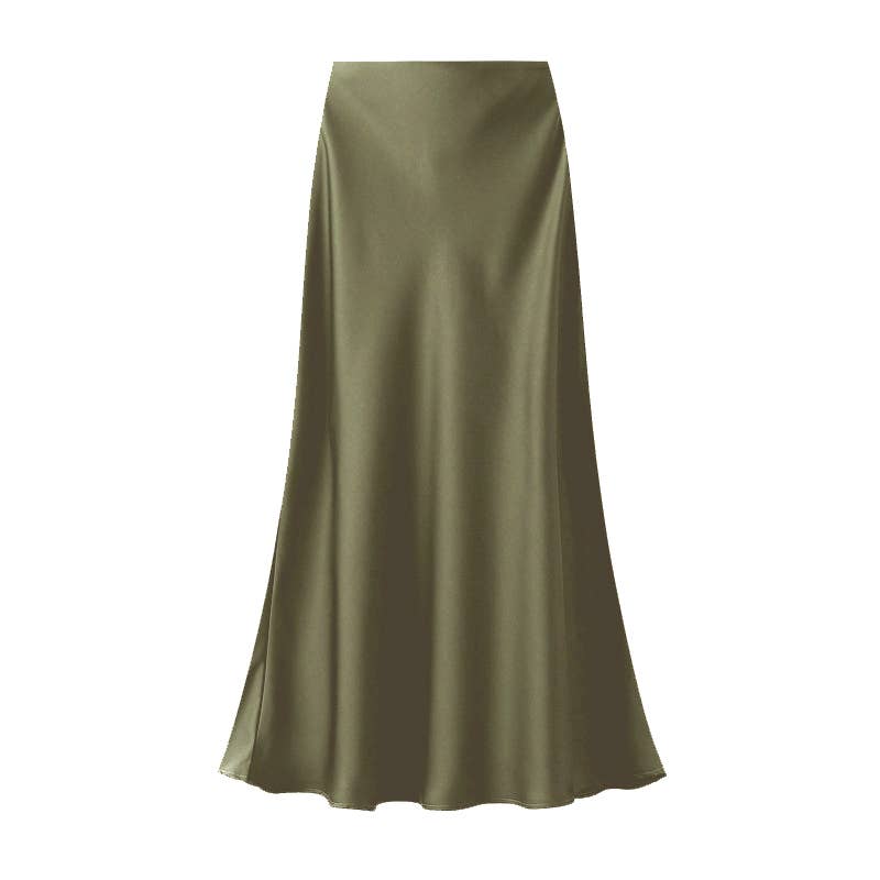 Satin Slip Skirt in Khaki