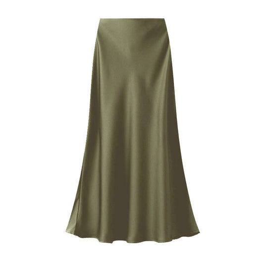 Satin Slip Skirt in Khaki