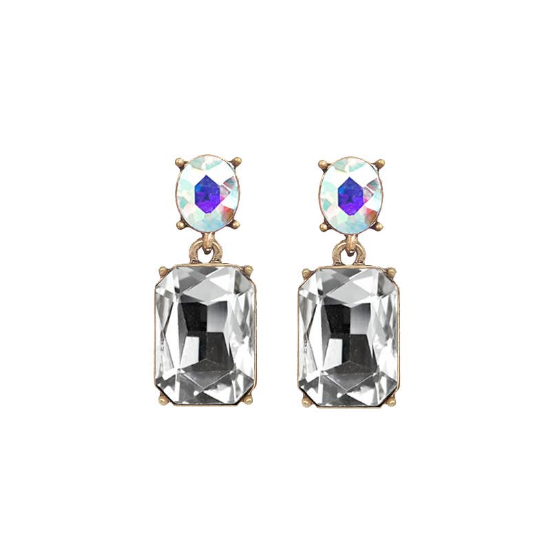 Twin Gem Earring in Clear & Aurora Borealis - Robins & Roses, Eccleshall