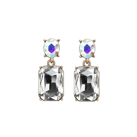 Twin Gem Earring in Clear & Aurora Borealis - Robins & Roses, Eccleshall
