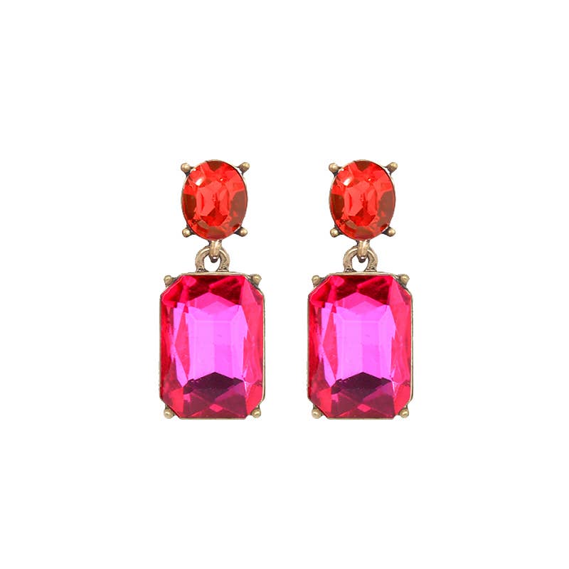 Oval Twin Gem Post Earring in Pink & Orange - Robins & Roses, Eccleshall