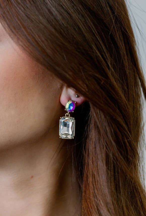 Twin Gem Earring in Clear & Aurora Borealis - Robins & Roses, Eccleshall