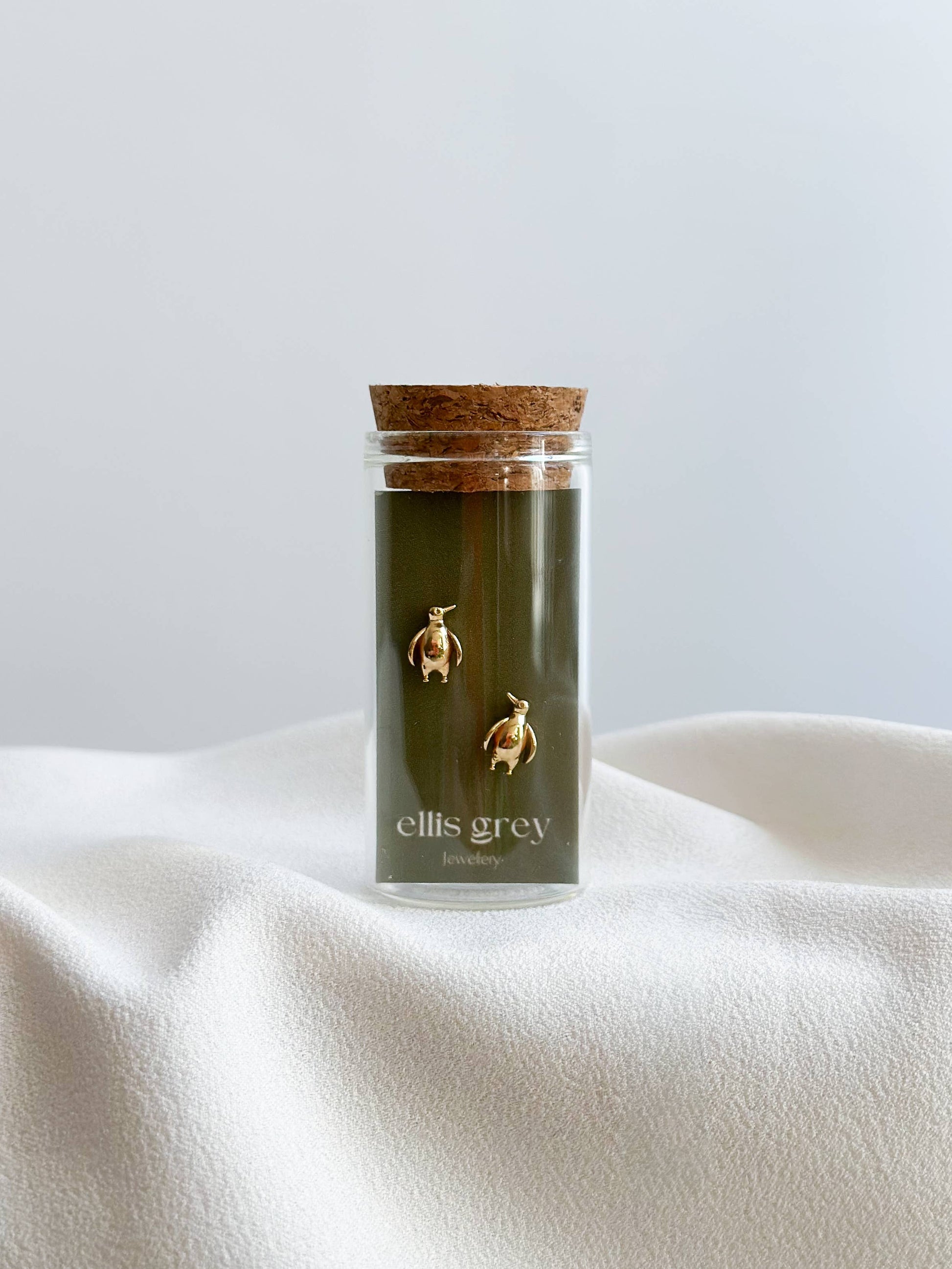 Glass Vial - Wildlife Collection Penguins Stud Earrings - Robins & Roses, Eccleshall