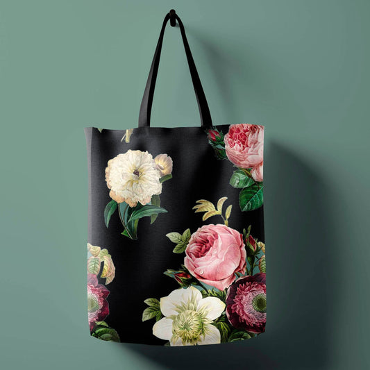Vintage Roses Shoulder/Shopping Bag - Black