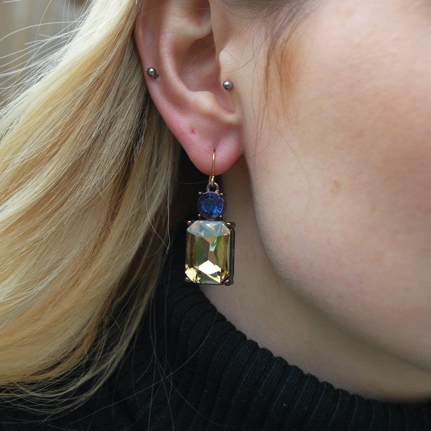 Twin Gem Earring in Smoke & Blue - Robins & Roses, Eccleshall