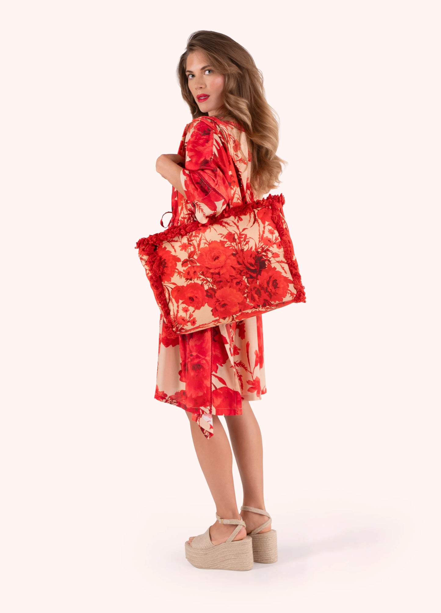Powder Fringed Box Tote - Rouge Blooms - Robins & Roses, Eccleshall