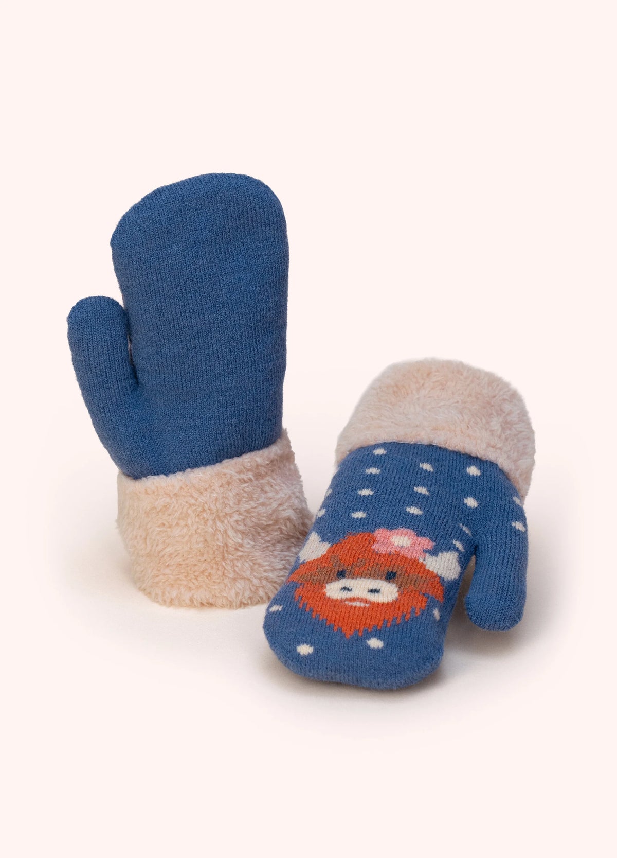 Powder Children's Highland Cow Mittens, Blue - Robins & Roses, Eccleshall