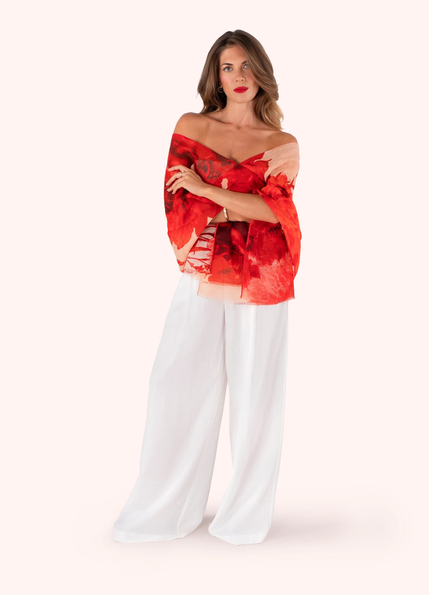 Powder Linen/Cotton Scarf - Rouge Blooms - Robins & Roses, Eccleshall