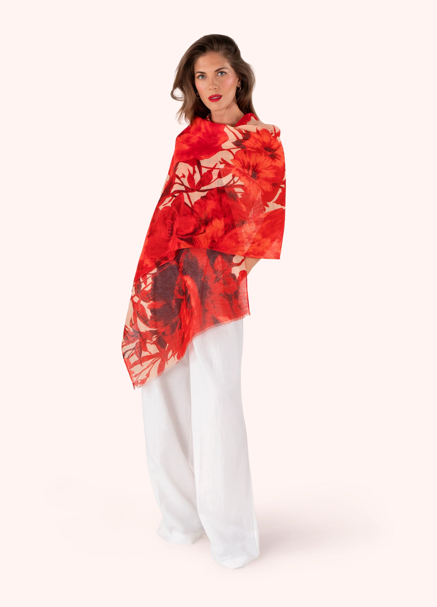 Powder Linen/Cotton Scarf - Rouge Blooms - Robins & Roses, Eccleshall