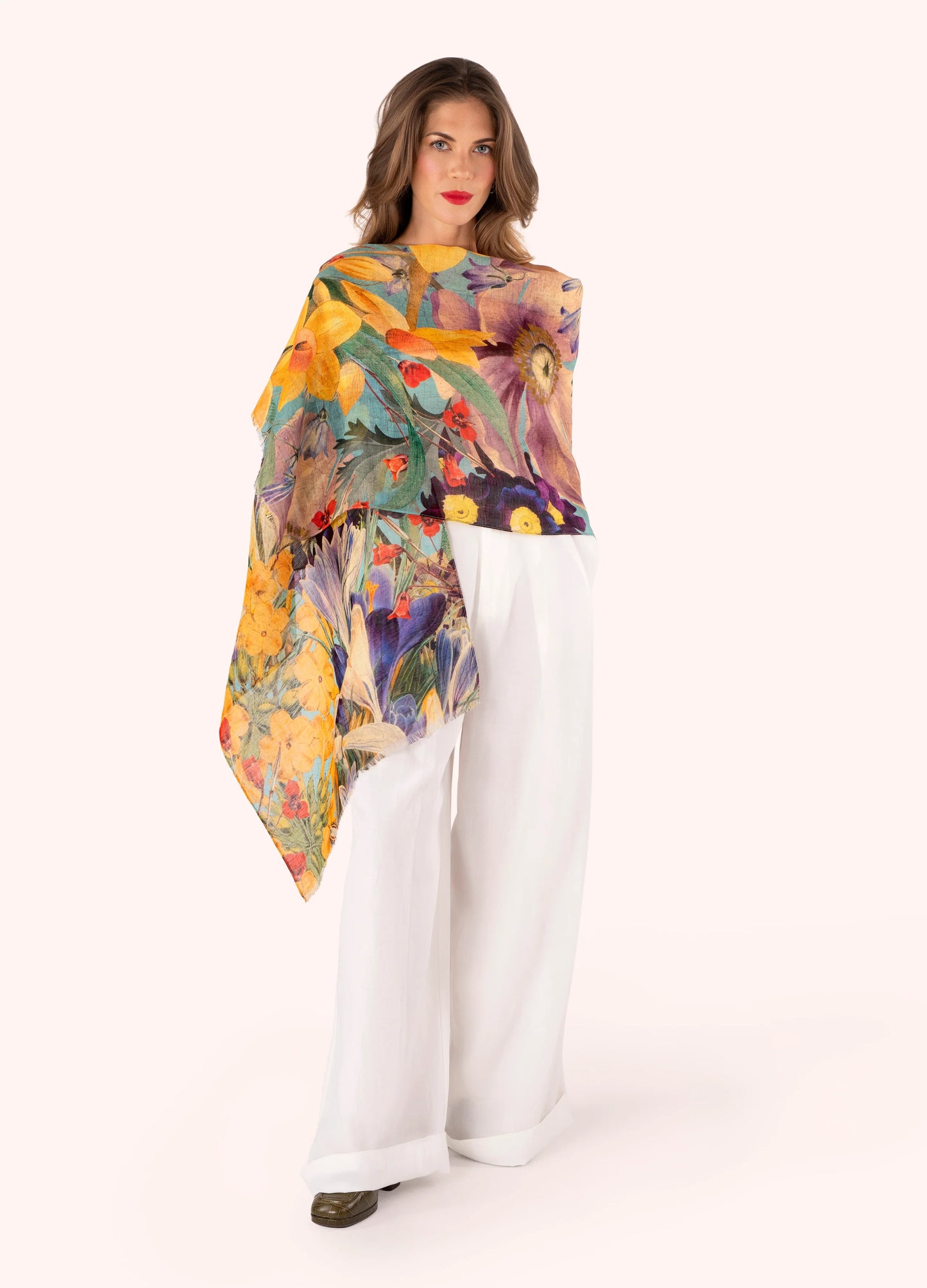 Powder Linen/Cotton Scarf - Spring Flora - Robins & Roses, Eccleshall