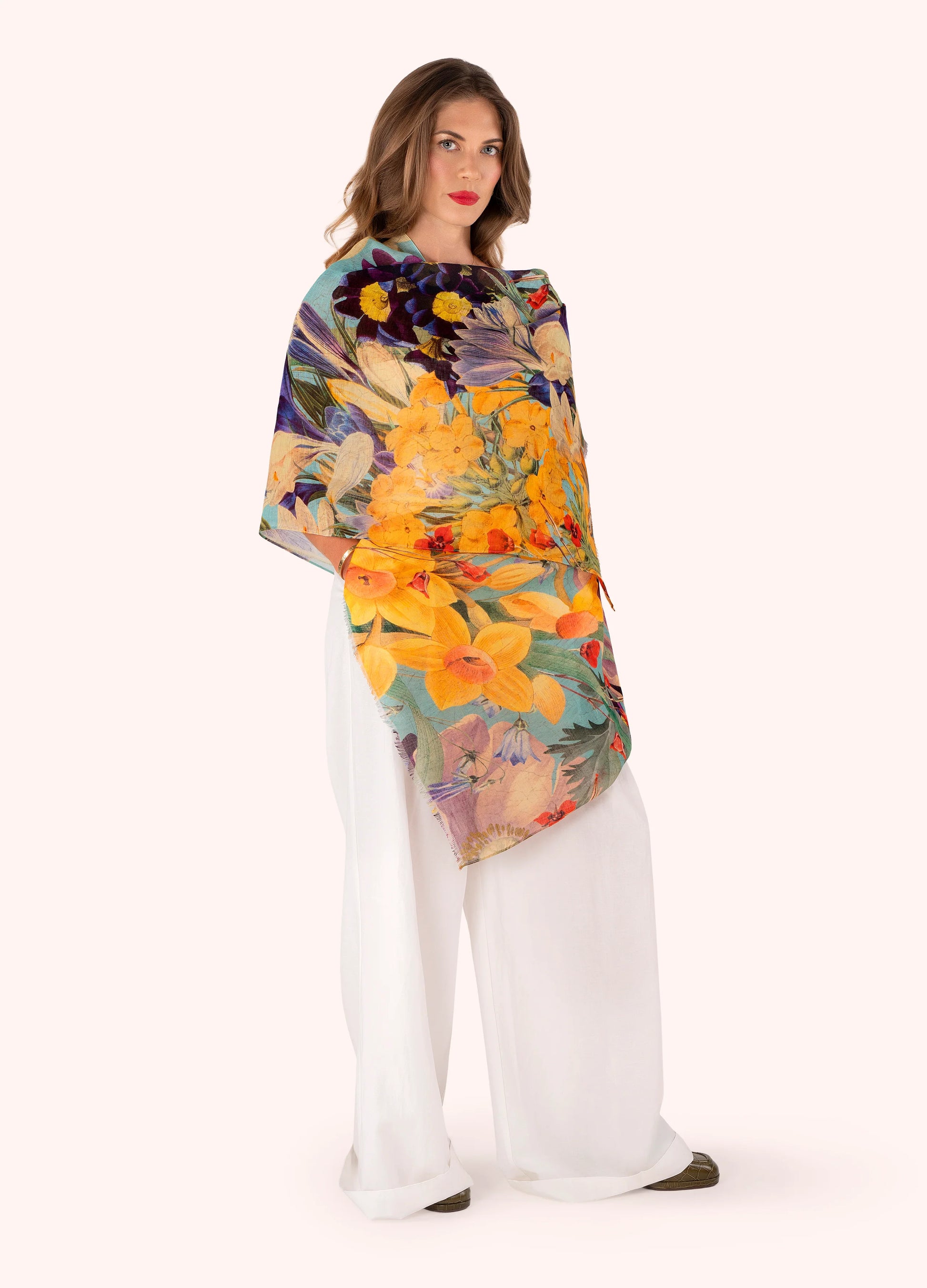 Powder Linen/Cotton Scarf - Spring Flora - Robins & Roses, Eccleshall