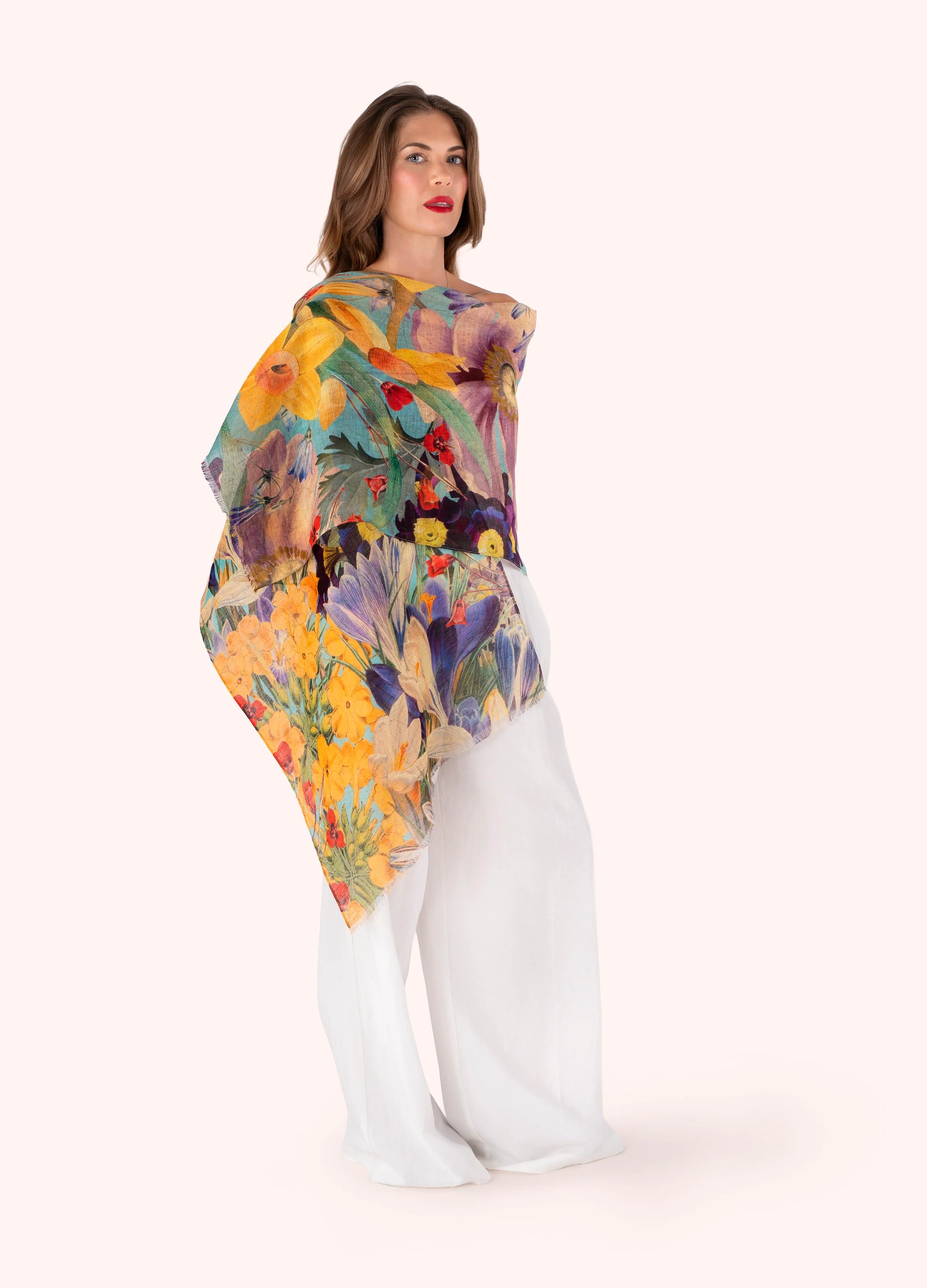 Powder Linen/Cotton Scarf - Spring Flora - Robins & Roses, Eccleshall