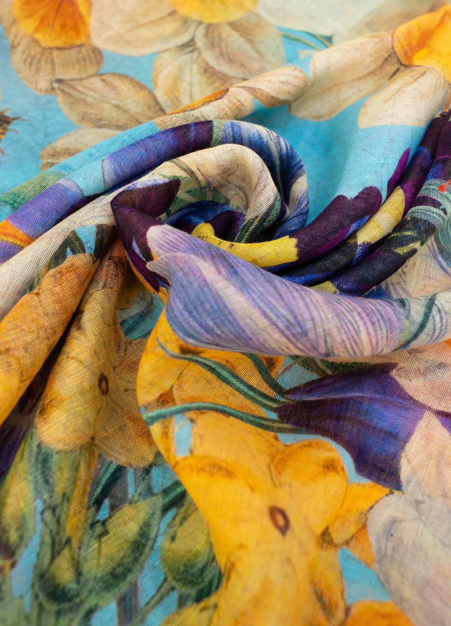 Powder Linen/Cotton Scarf - Spring Flora - Robins & Roses, Eccleshall