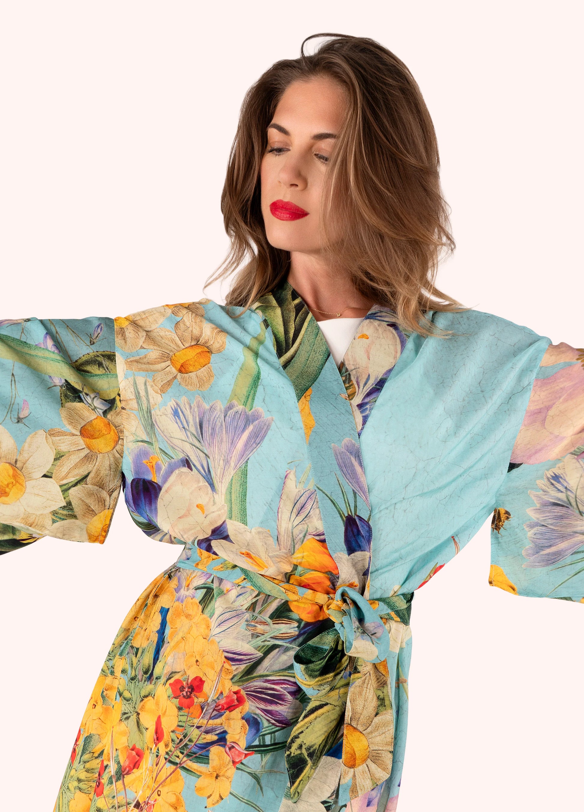 Powder Kimono Gown - Spring Flora - Robins & Roses, Eccleshall