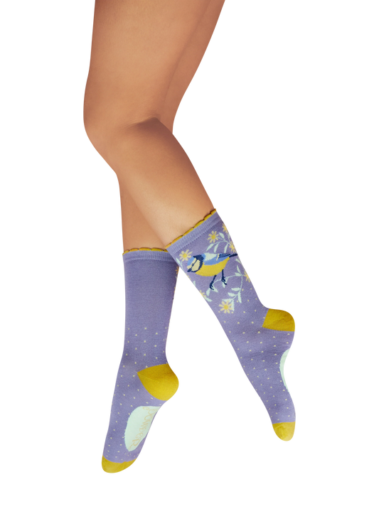 Ladies' Ankle Socks - Blooming Blue Tit - Robins & Roses, Eccleshall