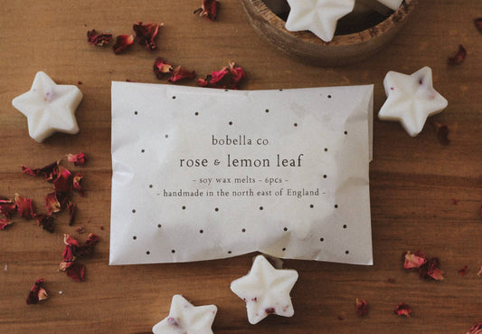 Rose & Lemon Leaf Soy Wax Melts - Robins & Roses, Eccleshall