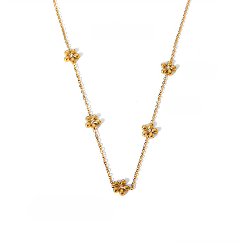 Bubble Daisy Chain Necklace in Clear & Gold