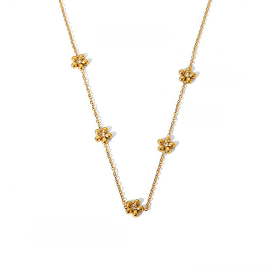 Bubble Daisy Chain Necklace in Clear & Gold