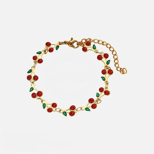 Glitter Cherry Link Bracelet in Red & Gold - Robins & Roses, Eccleshall