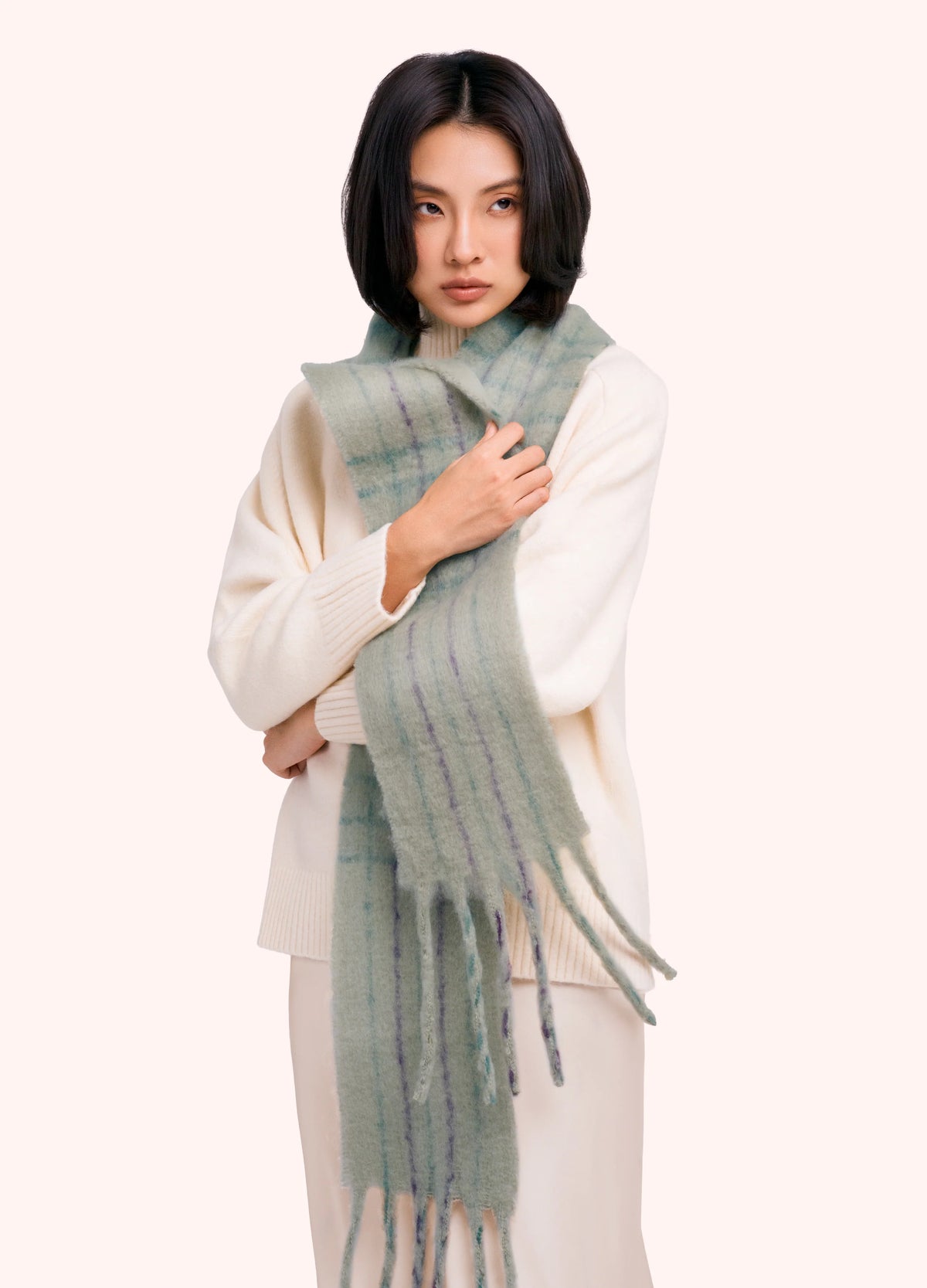 Powder Cosy Scarf, Soft Green Check - Robins & Roses, Eccleshall