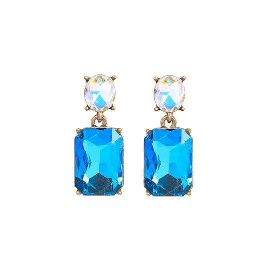Oval Twin Gem Post Earring in Turquoise & Aurora Borealis