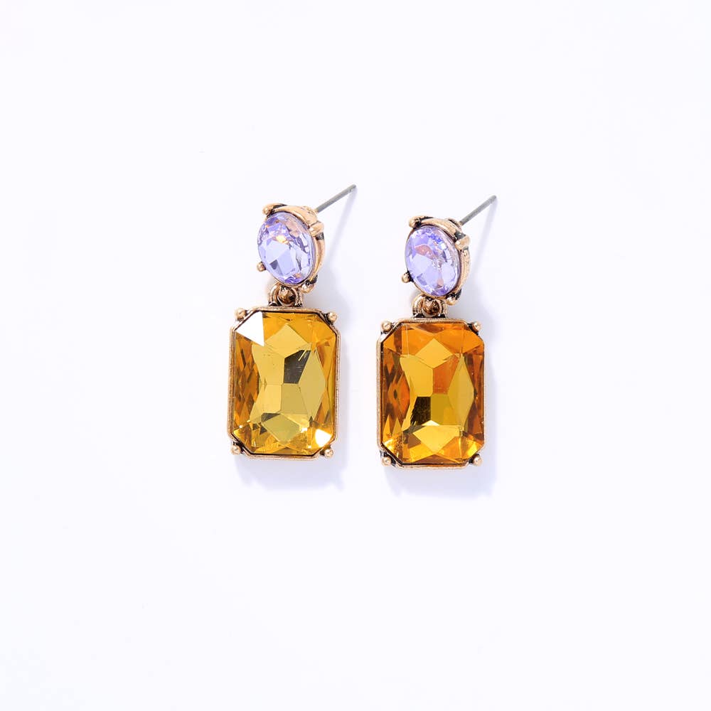 Oval Twin Gem Post Earring in Dark Amber & Violet