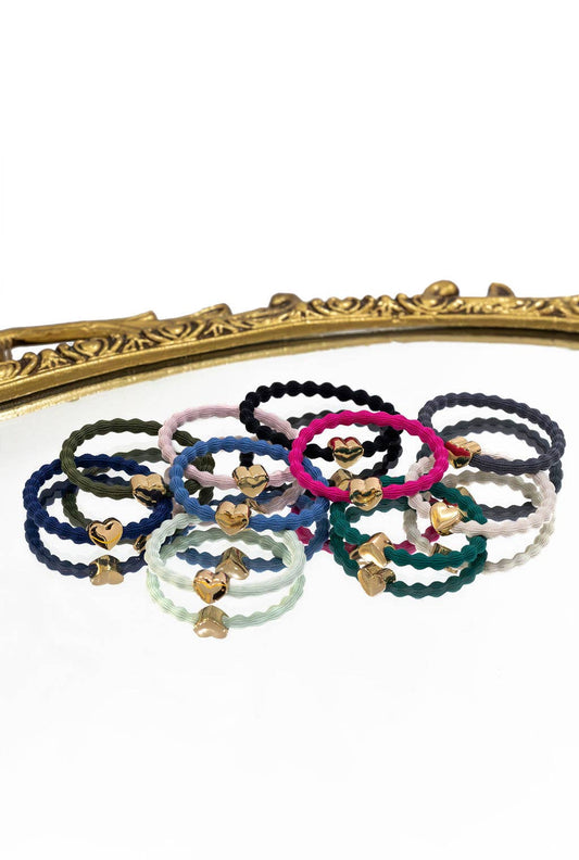 Wave Hair Tie with Gold Heart Charm (Various Colours)