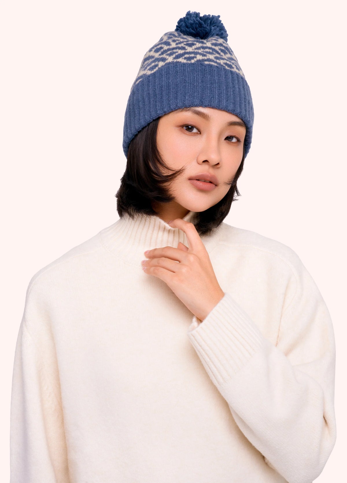 Powder Pompom Hat, Denim Mix - Robins & Roses, Eccleshall