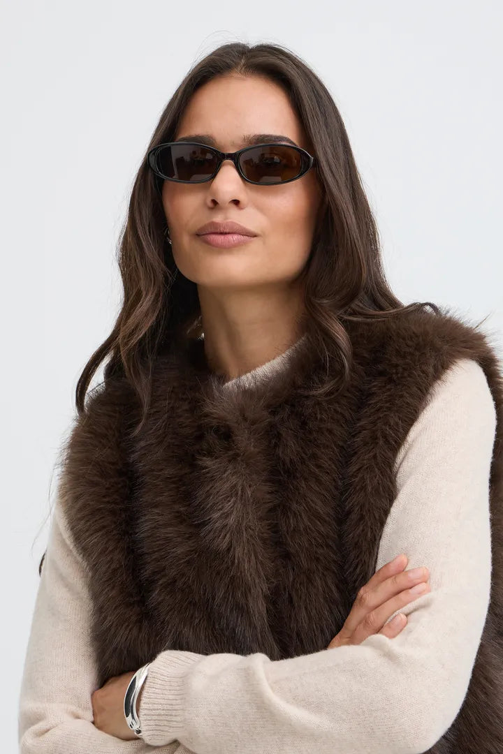 B.Young Brown Faux Fur waistcoat - Robins & Roses, Eccleshall