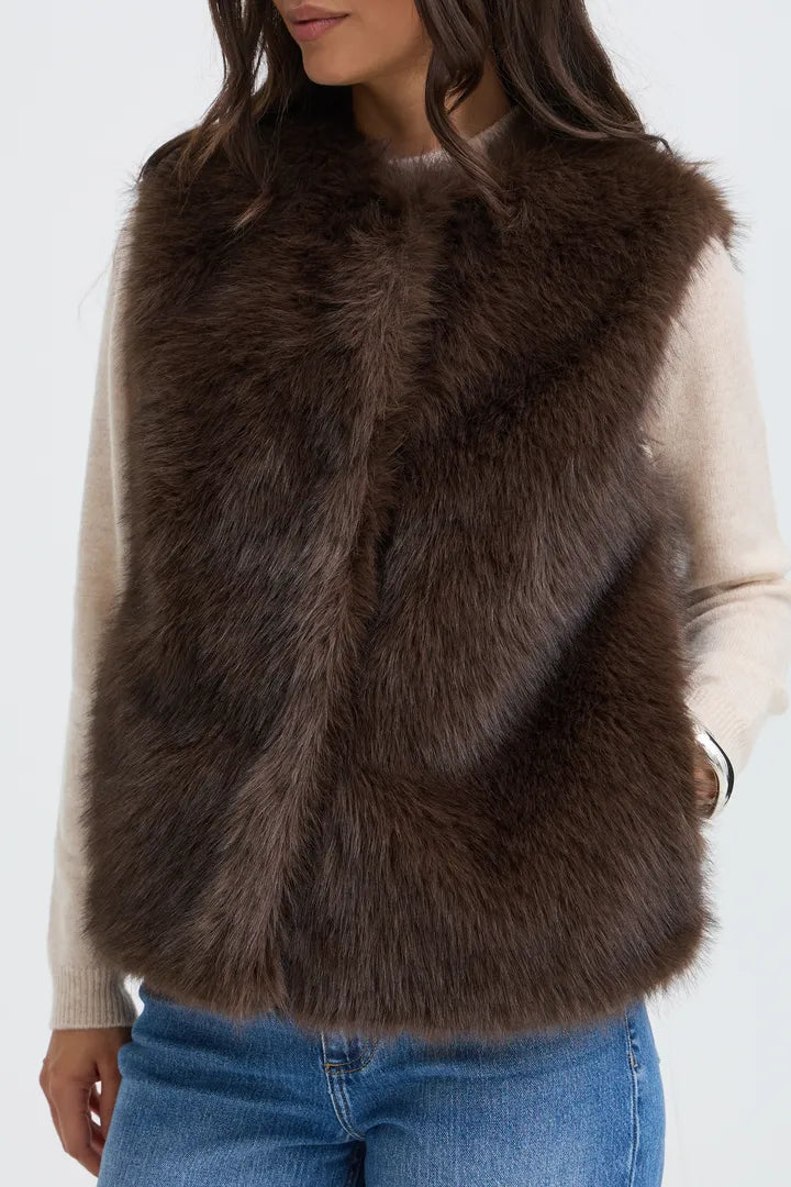 B.Young Brown Faux Fur waistcoat - Robins & Roses, Eccleshall