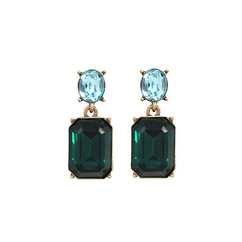 Oval Twin Gem Post Earring in Emerald & Aqua