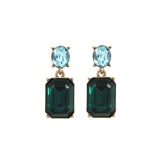 Oval Twin Gem Post Earring in Emerald & Aqua