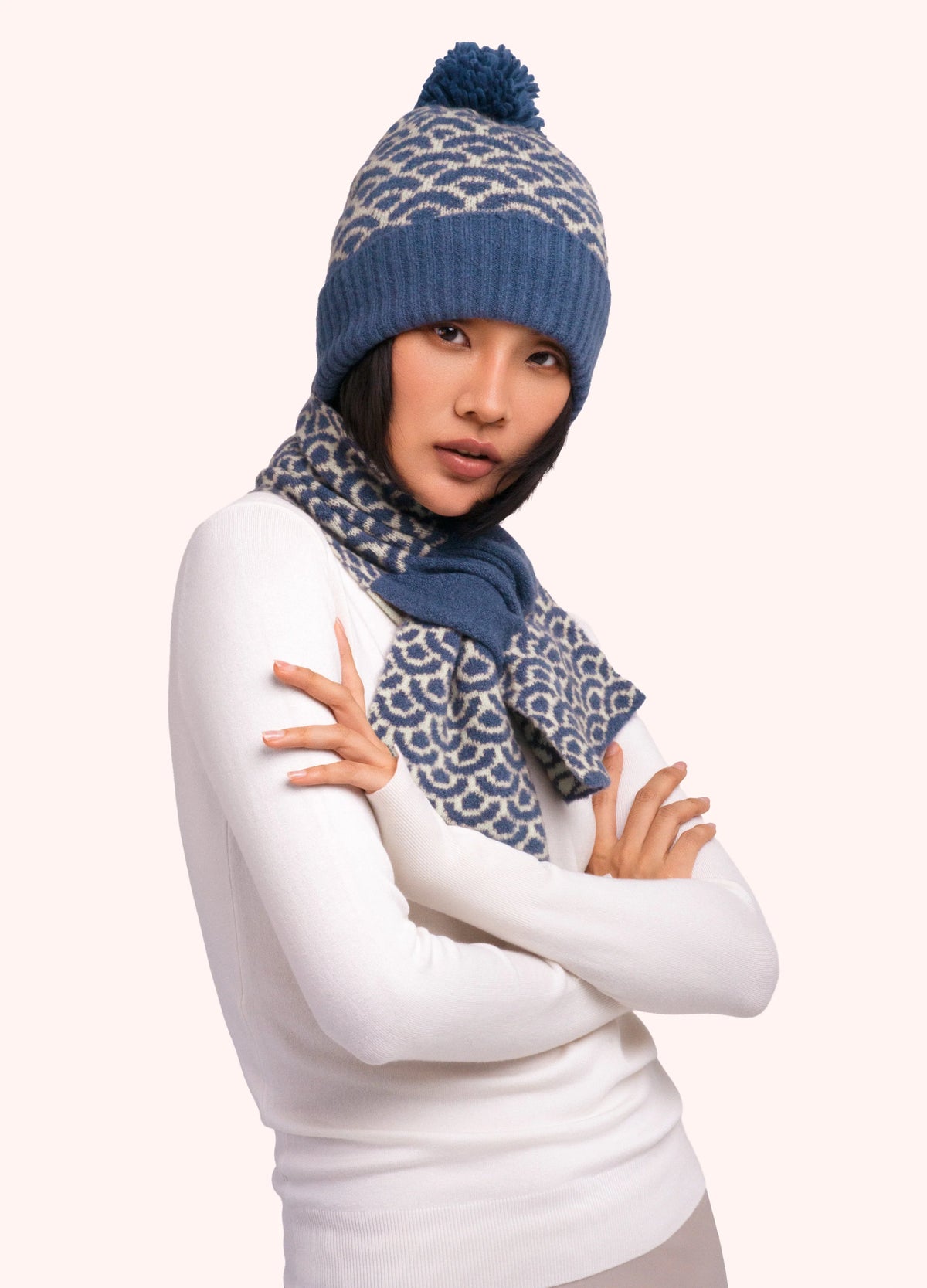 Powder Pompom Hat, Denim Mix - Robins & Roses, Eccleshall