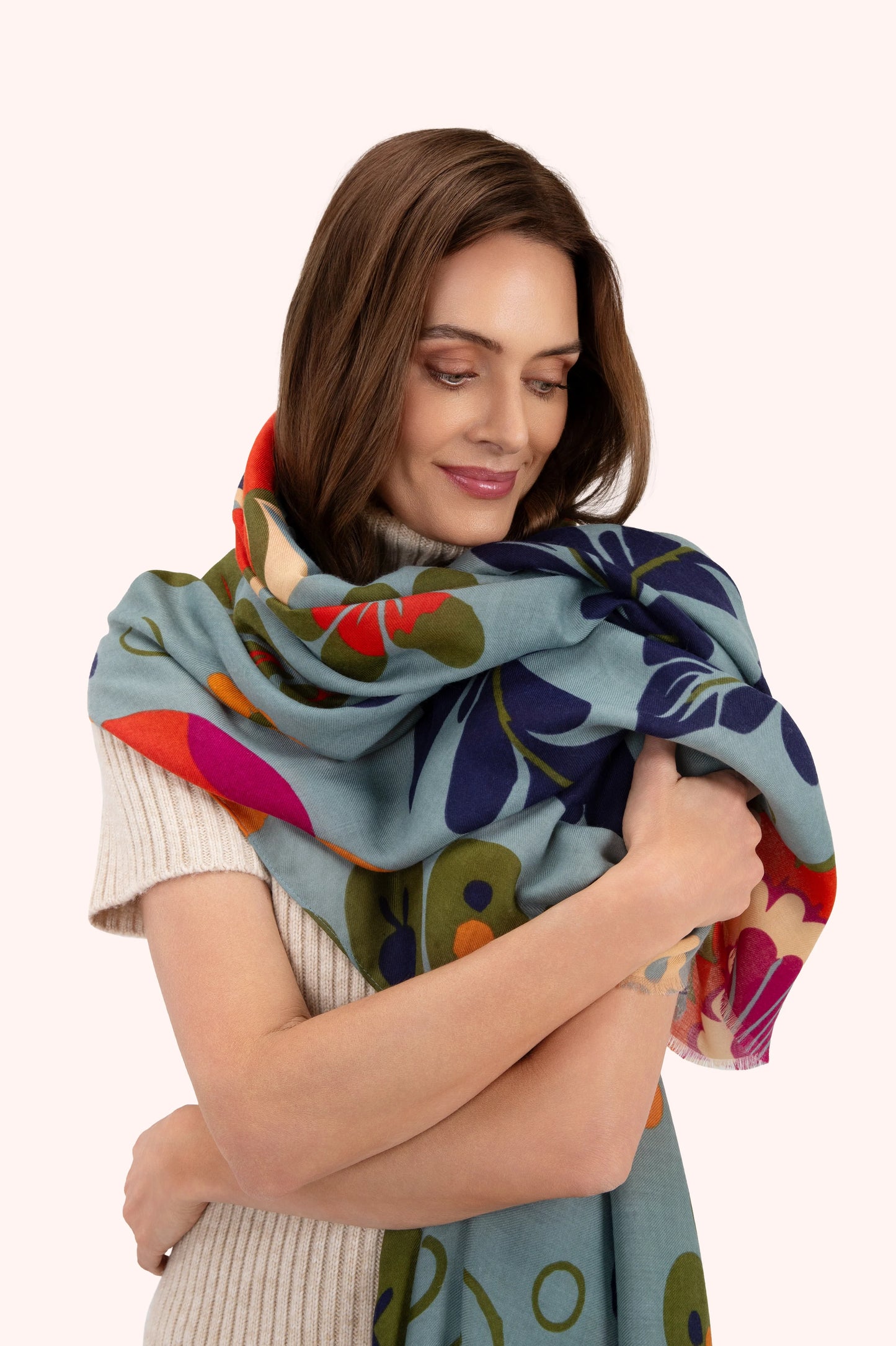 Print Scarf - Folk Floral, Winter Ice