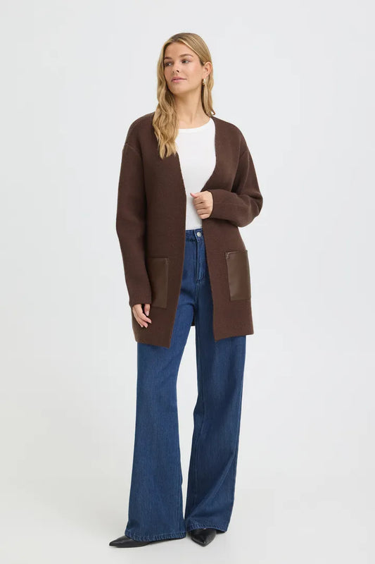 Fransa Brown Long Cardigan